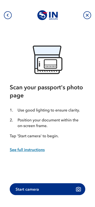Image of mobile screen, Verify identity with passport
